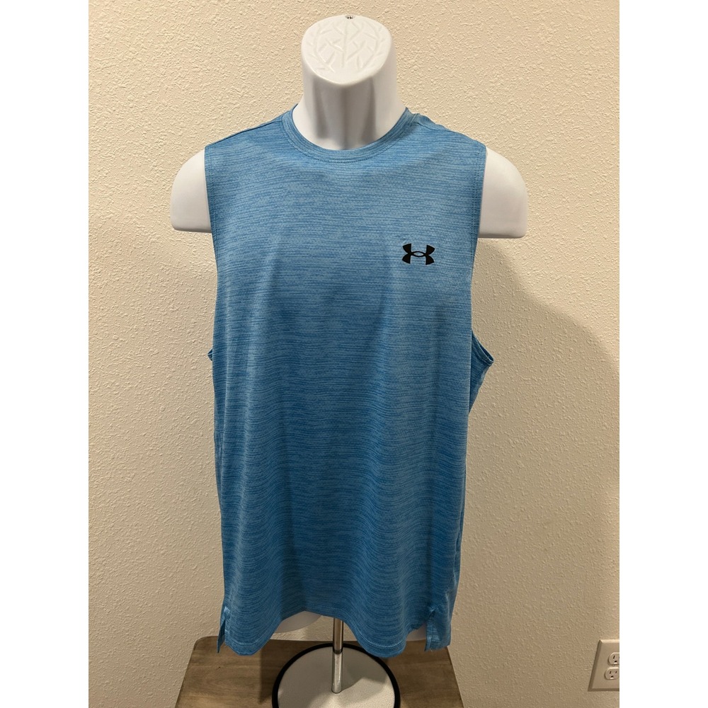 Under Armour Mens Loose HeatGear Sleeveless Muscle Shirt Blue Heather Medium